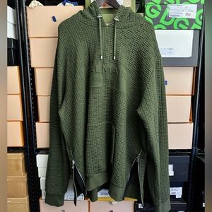 Balmain Monogram Logo Textured Hoodie Green
